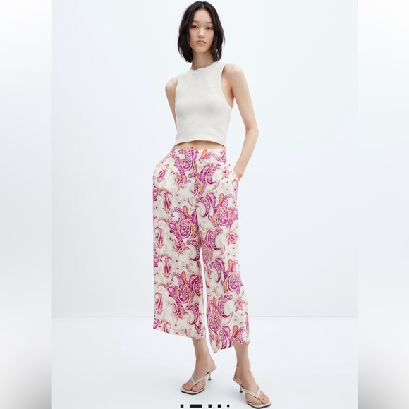 MNG Womens FLORAL PRINT CULOTTE TROUSERS size small purple white preloved - Picture 1 of 12